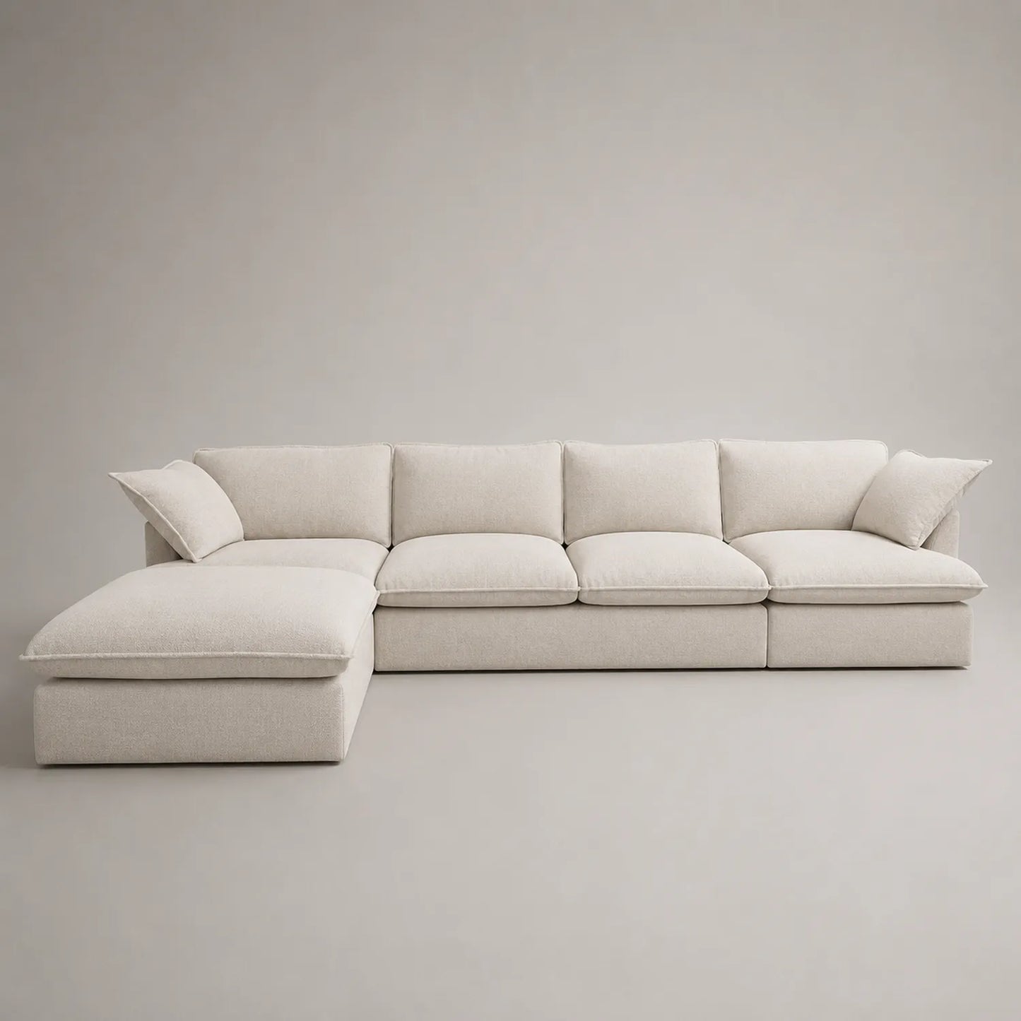 Ecksofa Holzrahmen, Polyesterstoff Beige