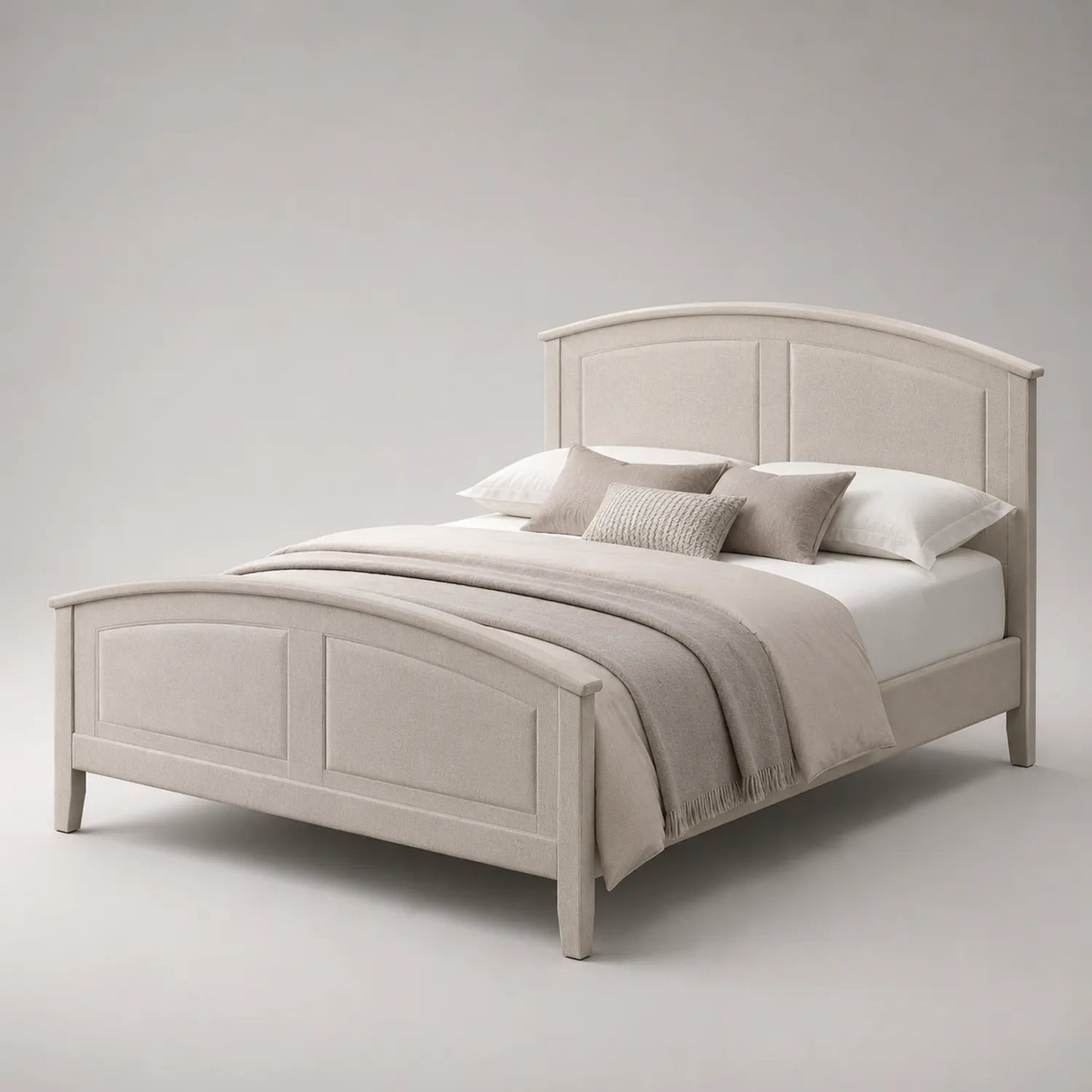 Holzrahmen Bett mit gewölbtem Kopfteil aus Stoff Beige 200x160 cm