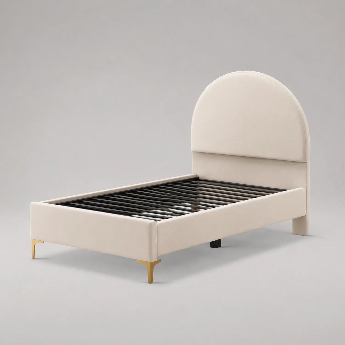 Einzelnes Polsterbett mit Metallrahmen und Samtbezug Beige 200x100 cm