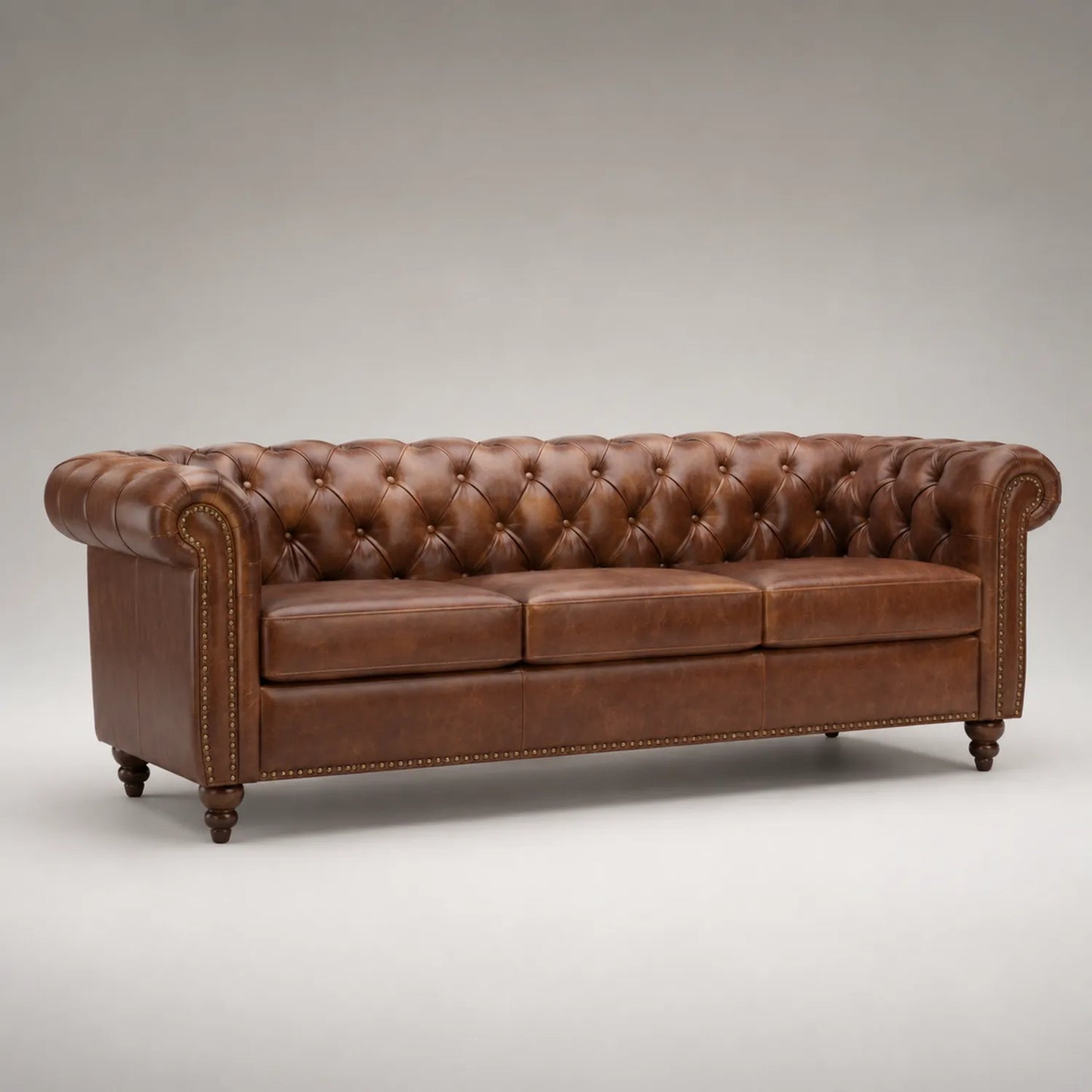 Chesterfield Ledersofa Dreisitzer Braun