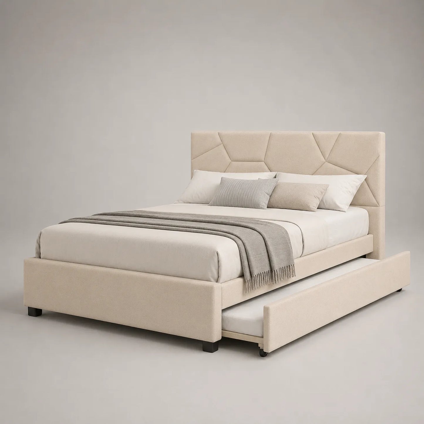 Stoffbett mit Ausziehbett und Stauraum 200x160 cm Beige