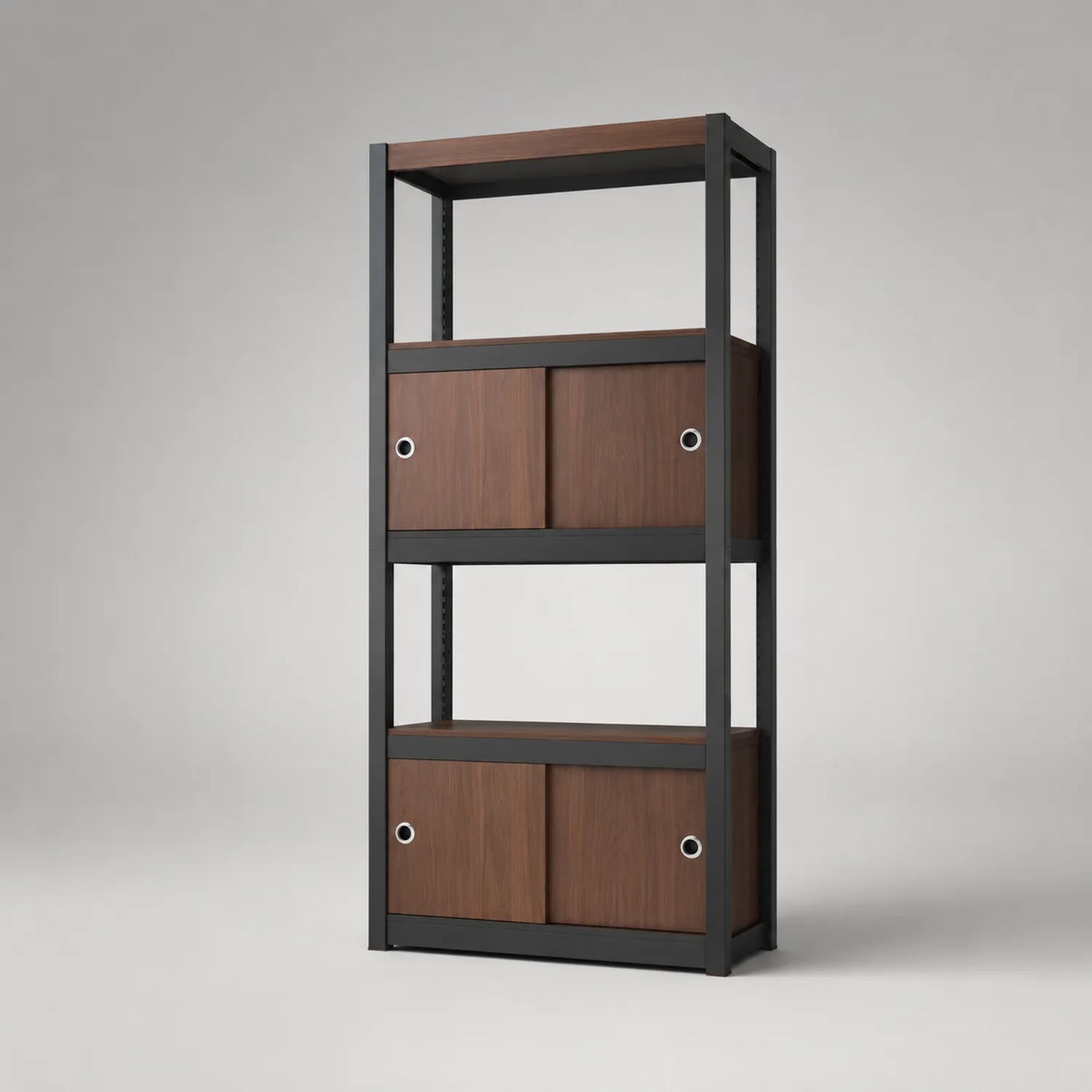 Metall-Bücherregal mit Holzregaltüren 180 cm Schwarz/Braun