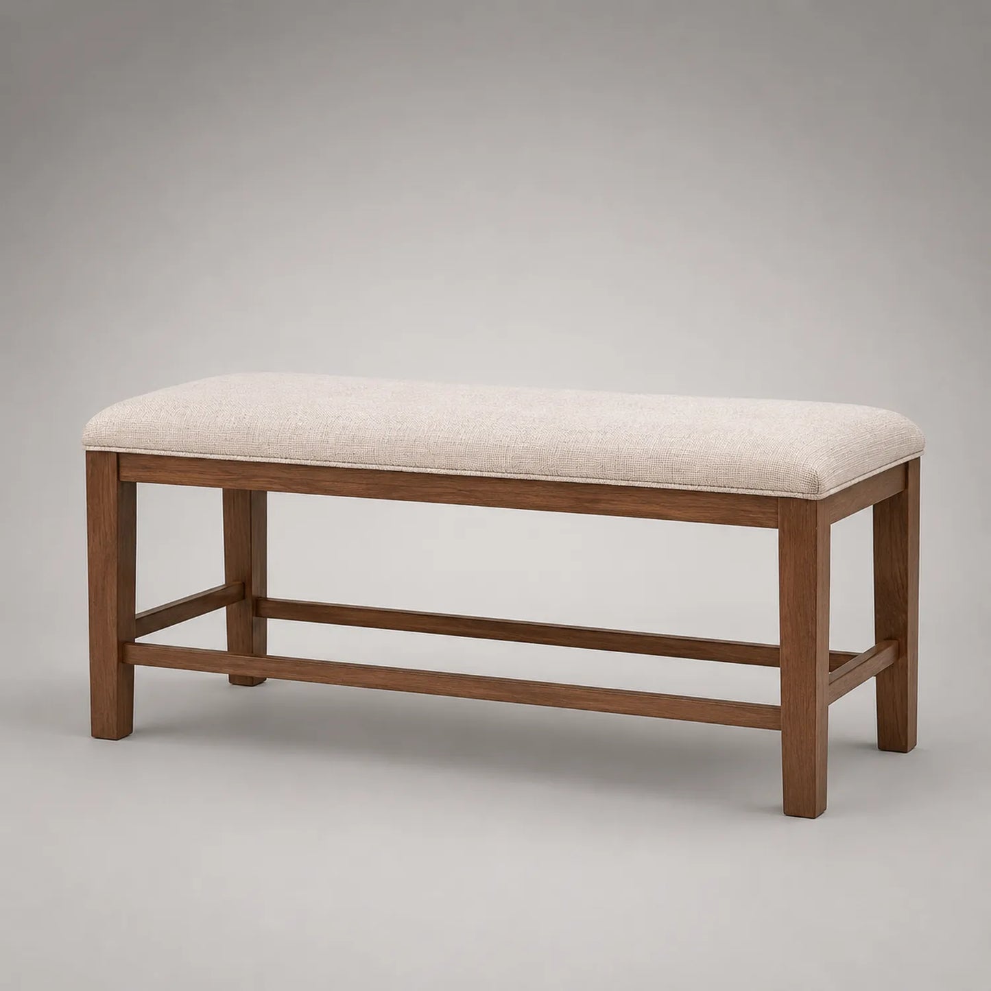 Holzbank mit Leinenpolster Beige 100cm