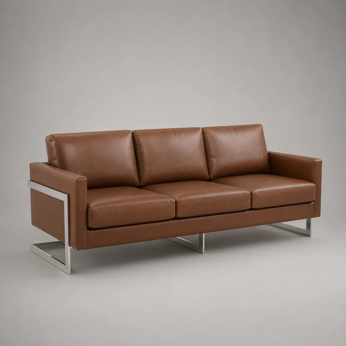 Dreisitzer Sofa Leder Edelstahl Braun