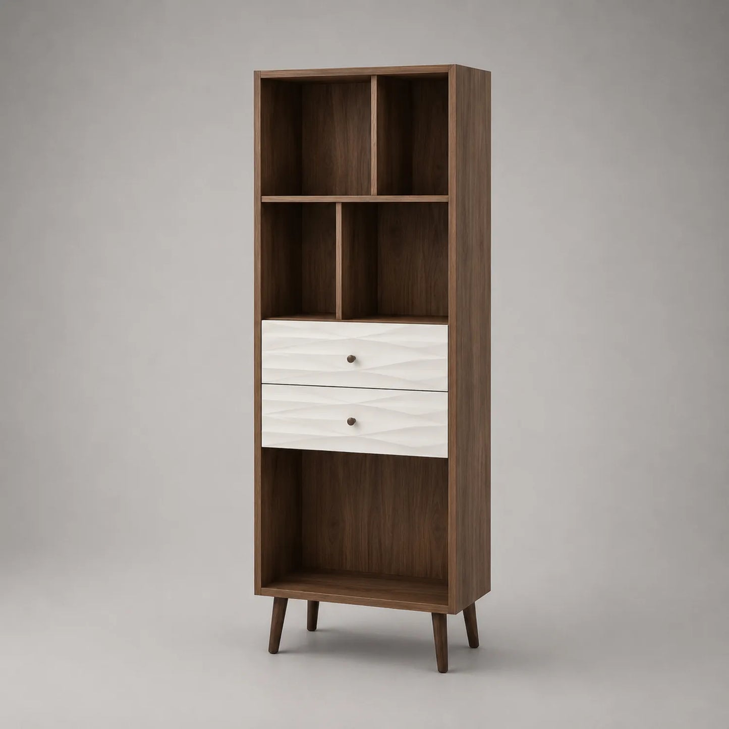 Holzregal mit 2 Schubladen und 4 Fächern Braun/Weiß