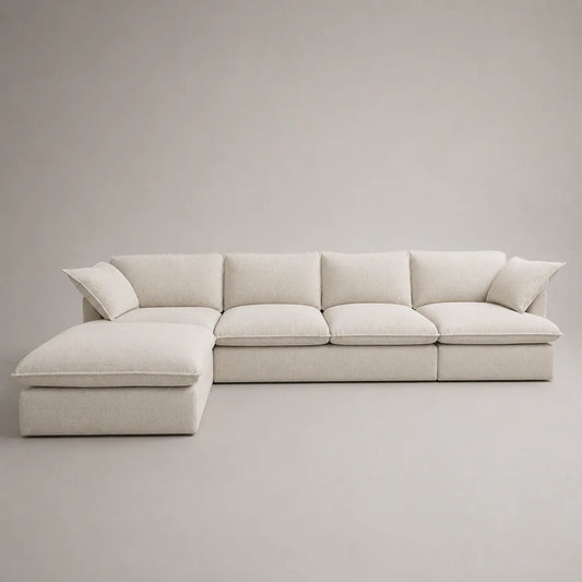 Ecksofa Holzrahmen, Polyesterstoff Beige