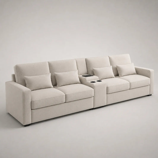 4-Sitzer Sofa mit Mittelkonsole aus Stoff Beige