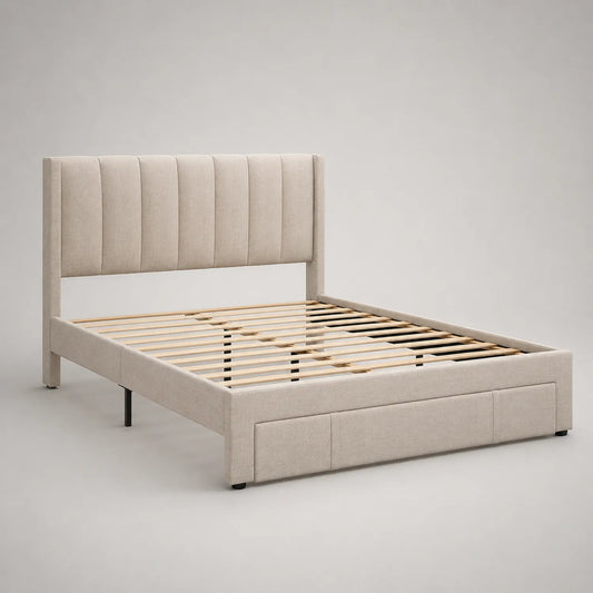 Polsterbett mit Stoff Beige 160x200 cm
