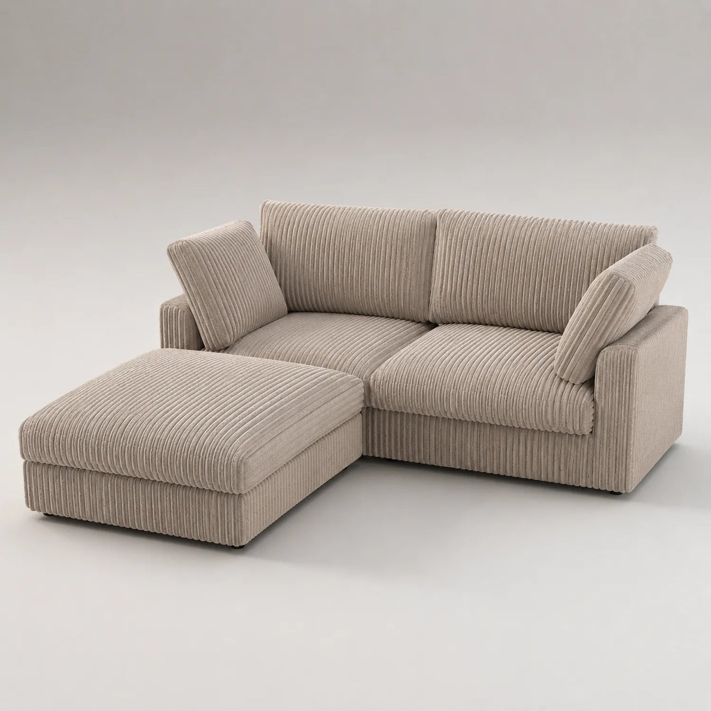 Ecksofa mit Ottomane aus Kordstoff Beige