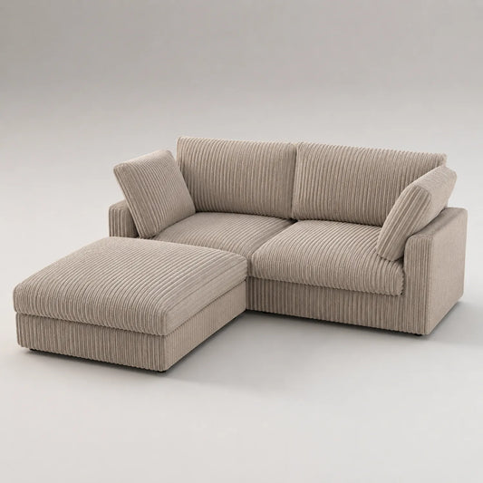 Ecksofa mit Ottomane aus Kordstoff Beige