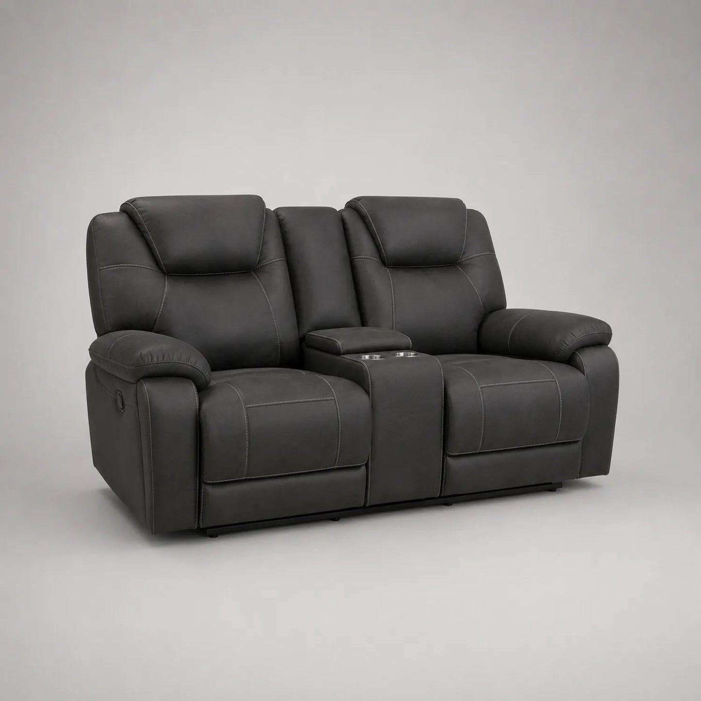 2-Sitzer Sofa mit Getränkehalter Relaxfunktion Kunstleder Dunkelgrau