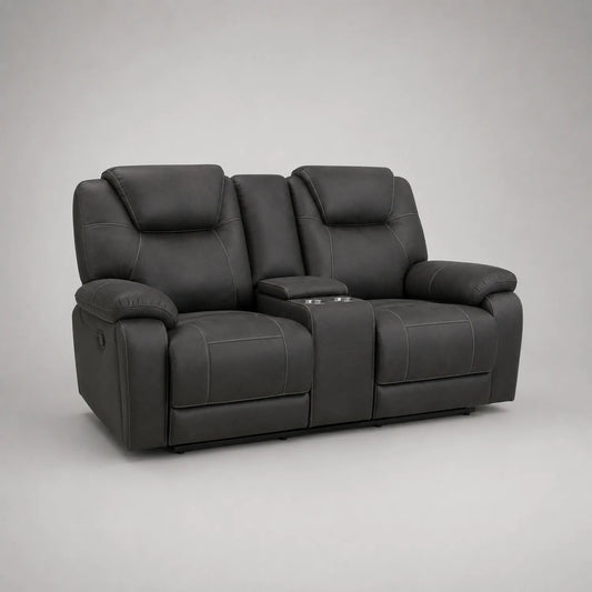 2-Sitzer Sofa mit Getränkehalter Relaxfunktion Kunstleder Dunkelgrau