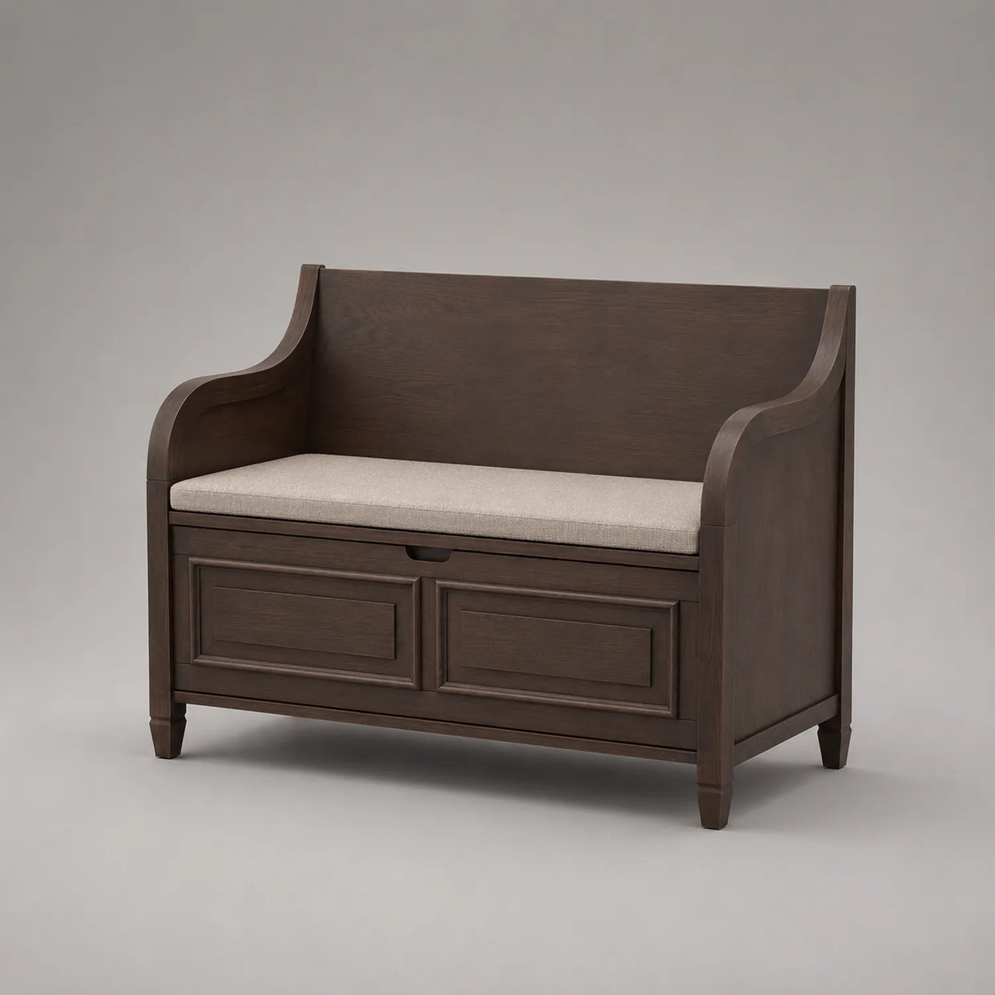 Holzflurbank mit Leinenpolsterung 100cm Braun/Beige