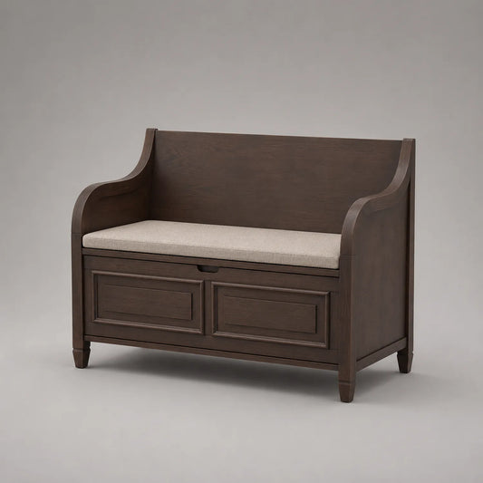 Holzflurbank mit Leinenpolsterung 100cm Braun/Beige