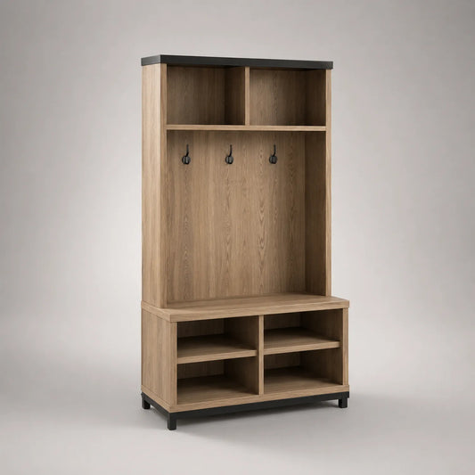 Garderobenständer Holzoptik MDF mit Metallsockel Braun/Schwarz