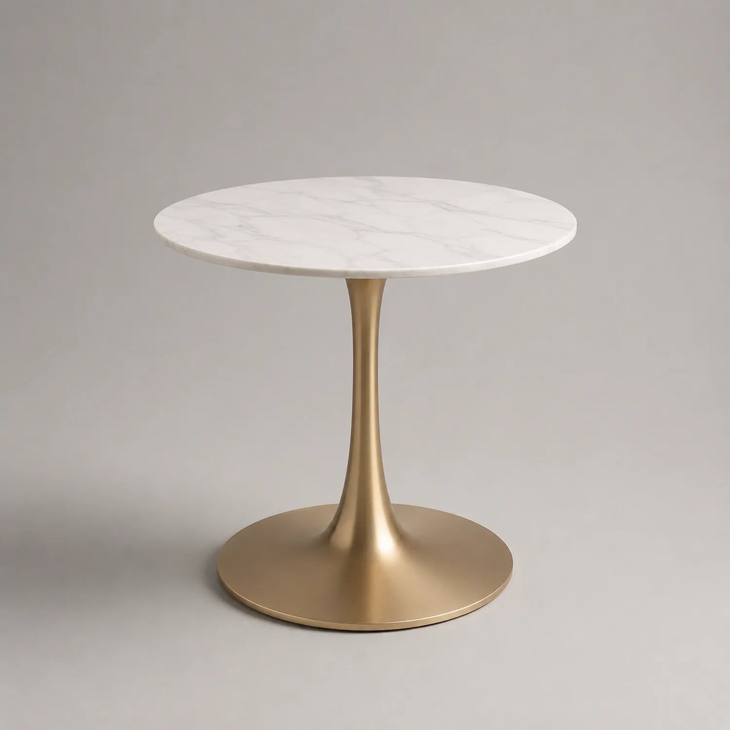 Runder Tisch mit Marmorplatte und Metallbasis Weiß/Gold
