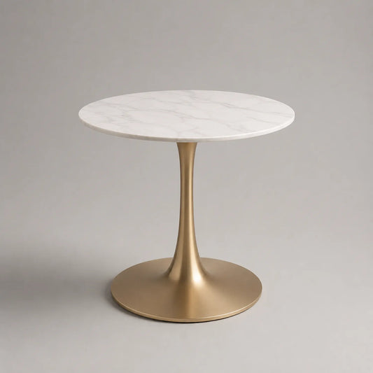 Runder Tisch mit Marmorplatte und Metallbasis Weiß/Gold