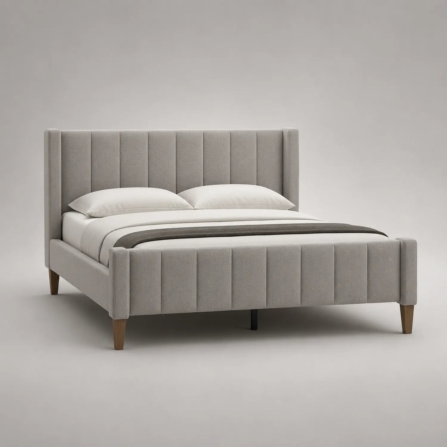 Bett mit Leinenstoff und Holzbeinen 200x160cm Grau