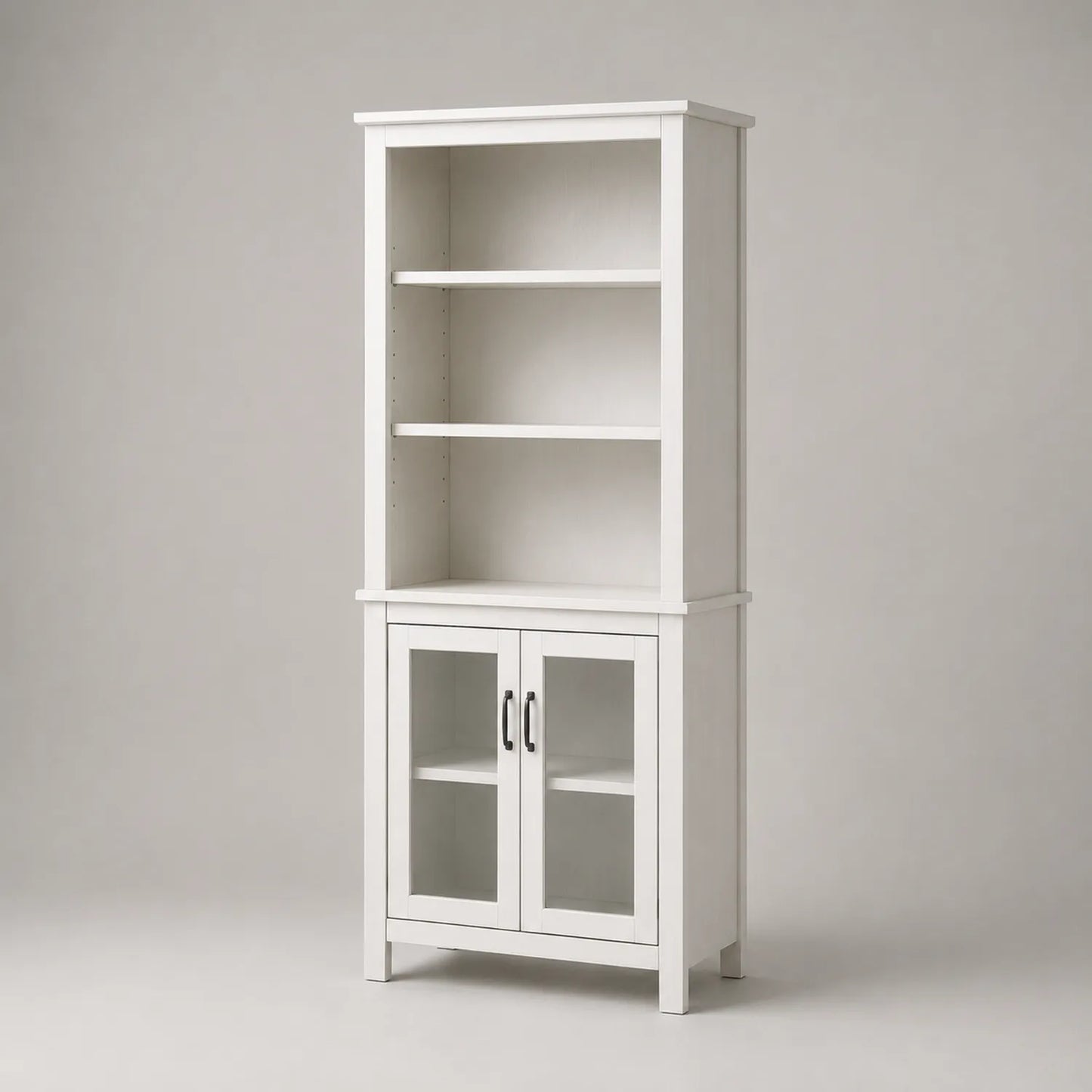 Holz Bücherregal mit Glastüren Weiß 180 cm