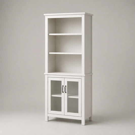 Holz Bücherregal mit Glastüren Weiß 180 cm