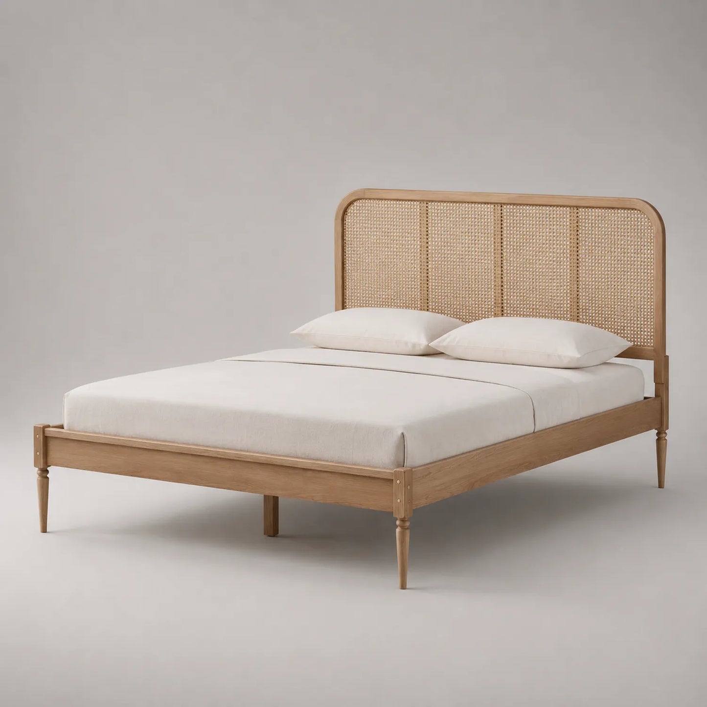 Holzbett mit Eichen- und Rattan-Kopfteil 200x160 cm Natur