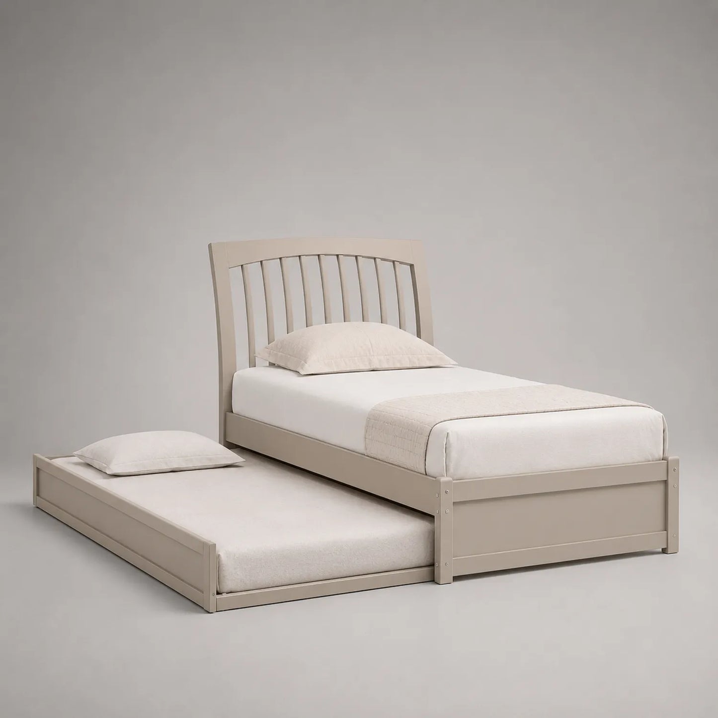 Einzelbett mit Ausziehbett aus Holz Beige