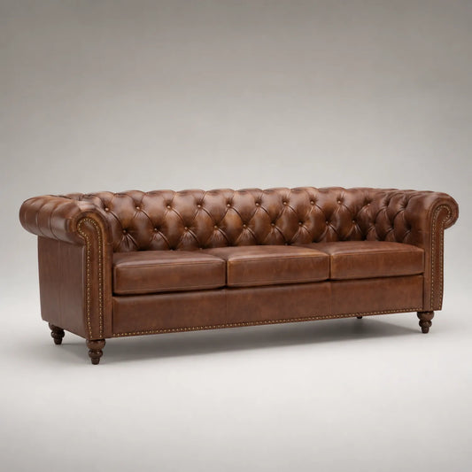 Chesterfield Ledersofa Dreisitzer Braun