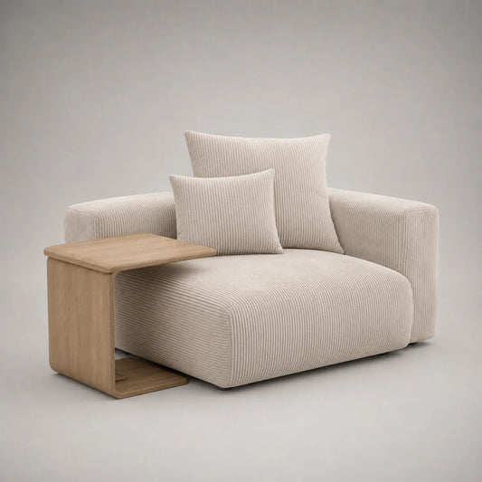 Sessel Set mit Beistelltisch Kord Beige Holz
