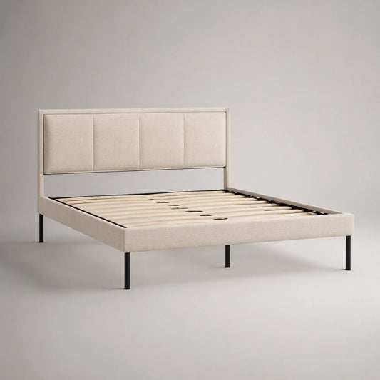 Stoffbett aus Polyester und Stahl 160x200 cm Beige