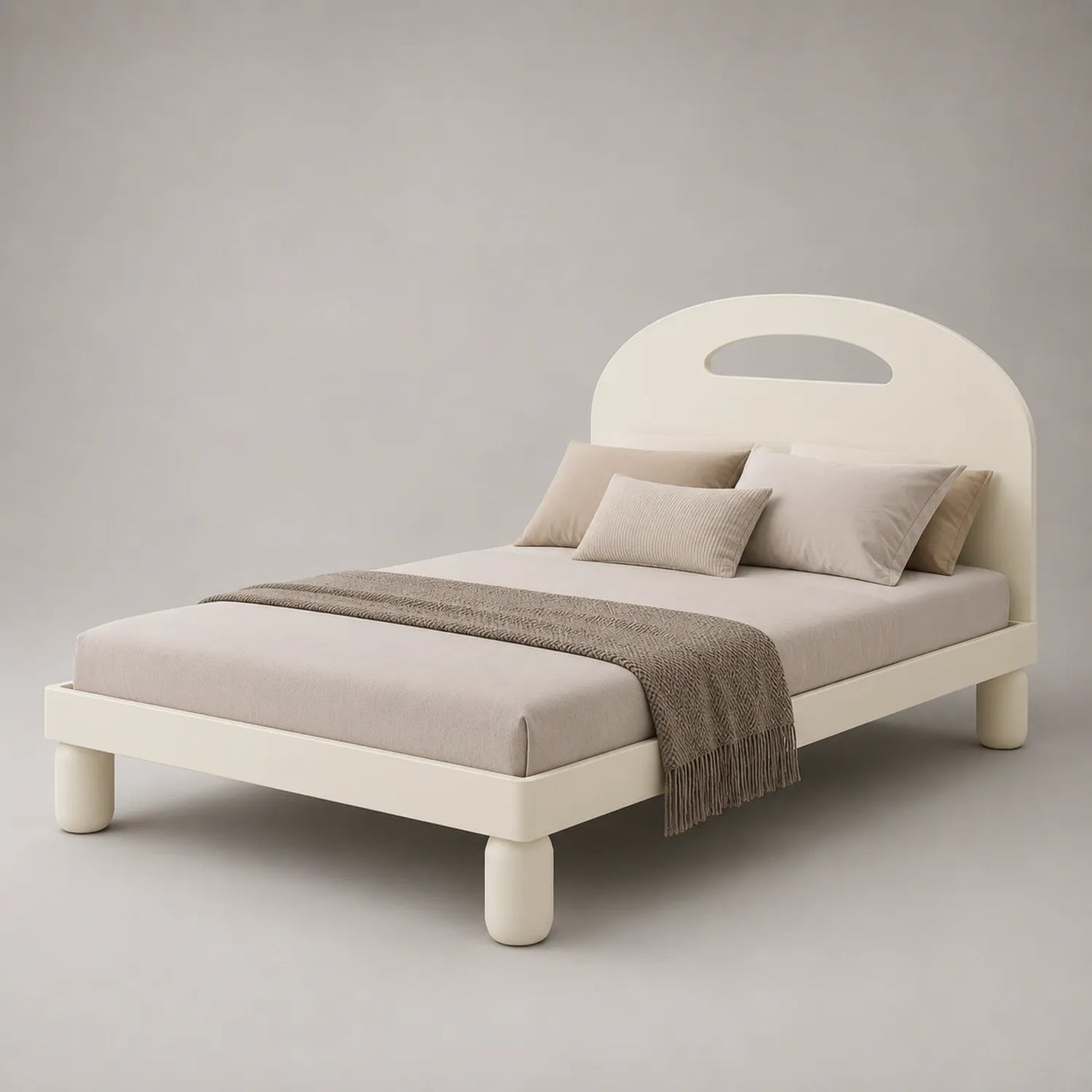 Holzbett mit Kopfteil in Creme 200x160 cm