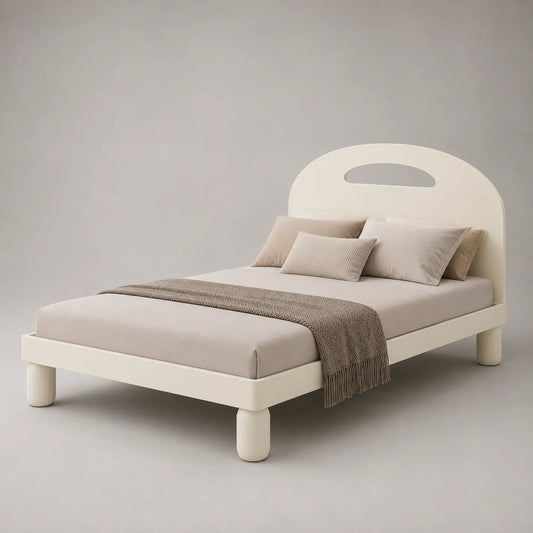 Holzbett mit Kopfteil in Creme 200x160 cm