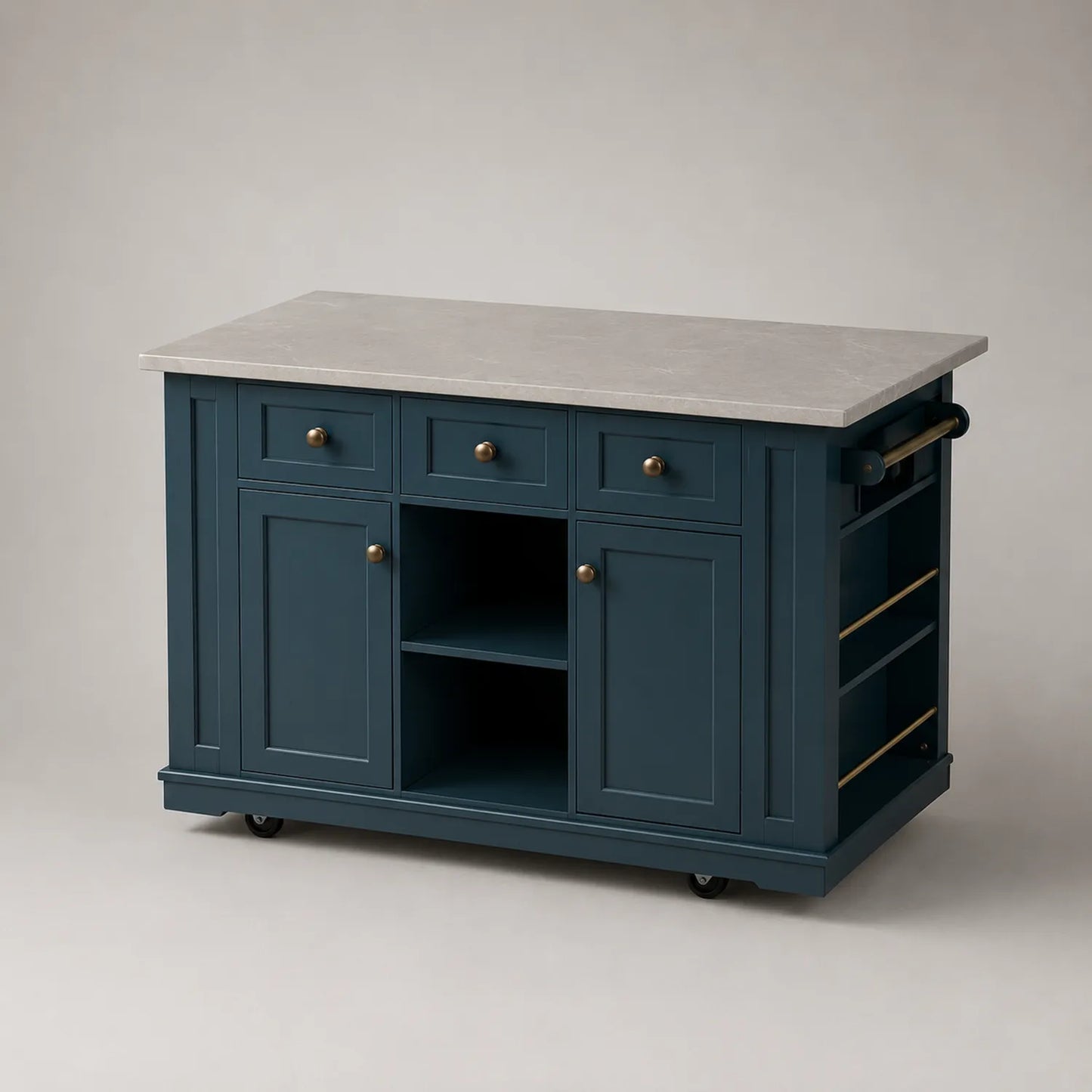 Kücheninsel mit Marmorplatte Blau Holz und MDF 120x60x90cm