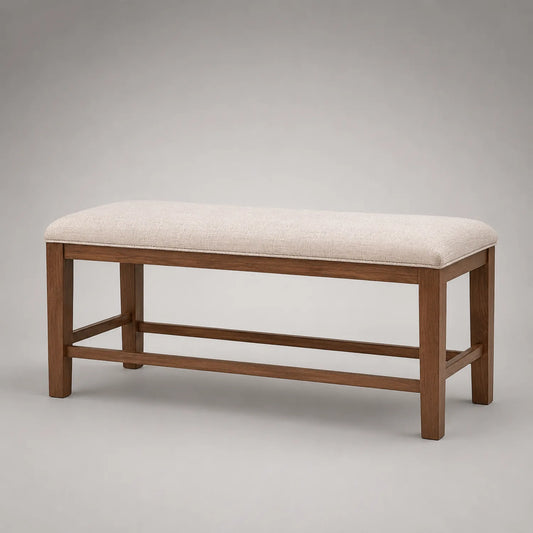 Holzbank mit Leinenpolster Beige 100cm