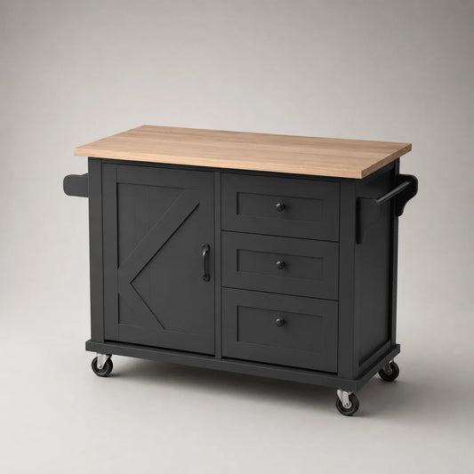 Schwarze Kücheninsel aus Holz und MDF mit Rollrädern
