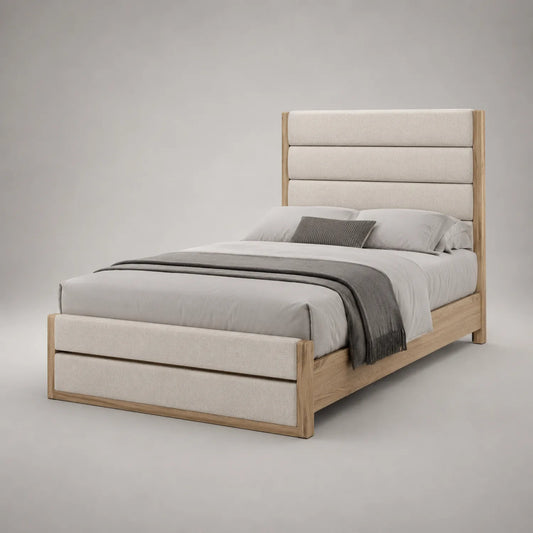 Bett aus Eichenholz mit Stoffbezug 200x160 cm