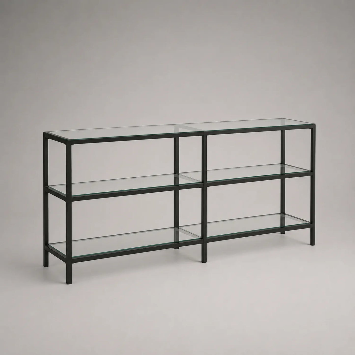 Regal mit gehärtetem Glas und Metallrahmen, 3 Ebenen, Schwarz