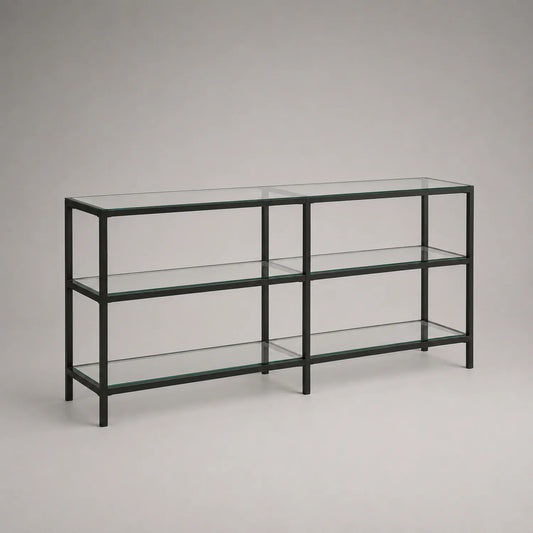 Regal mit gehärtetem Glas und Metallrahmen, 3 Ebenen, Schwarz