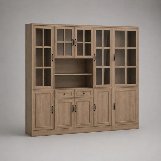 Holz Bücherregal mit Glastüren 200x40x220 cm