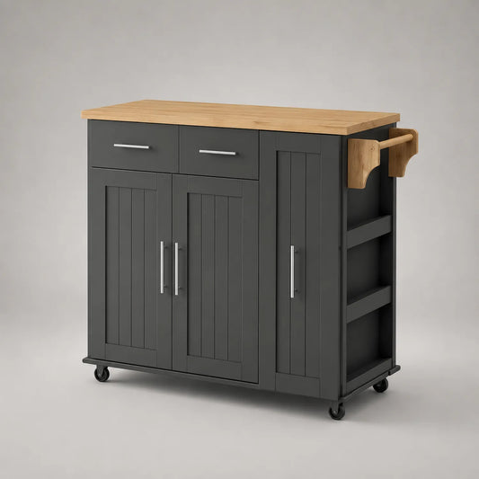 Holz- und MDF-Küchenwagen in Schwarz mit Schubladen und Schranktüren