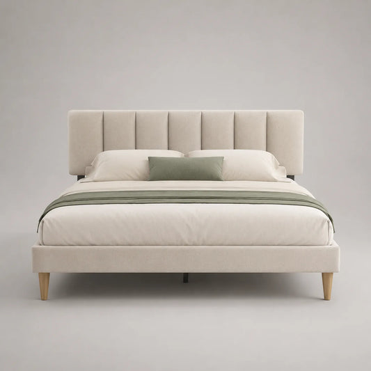 Polsterbett 180x200 cm Beige Stoff Kiefernholz