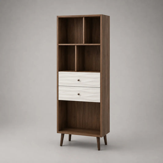 Holzregal mit 2 Schubladen und 4 Fächern Braun/Weiß