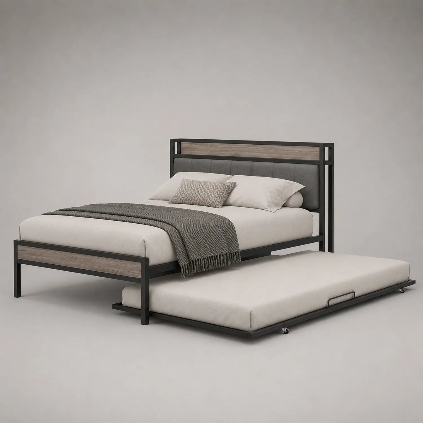 Metallbett mit Ausziehbett 200x100cm Schwarz/Grau