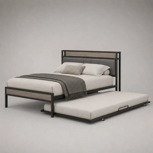 Metallbett mit Ausziehbett 200x100cm Schwarz/Grau