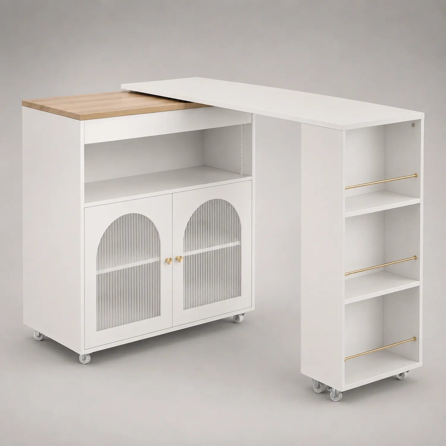 Kücheninsel mit Schieberegal MDF Weiß Holzoptik 120x40x91 cm
