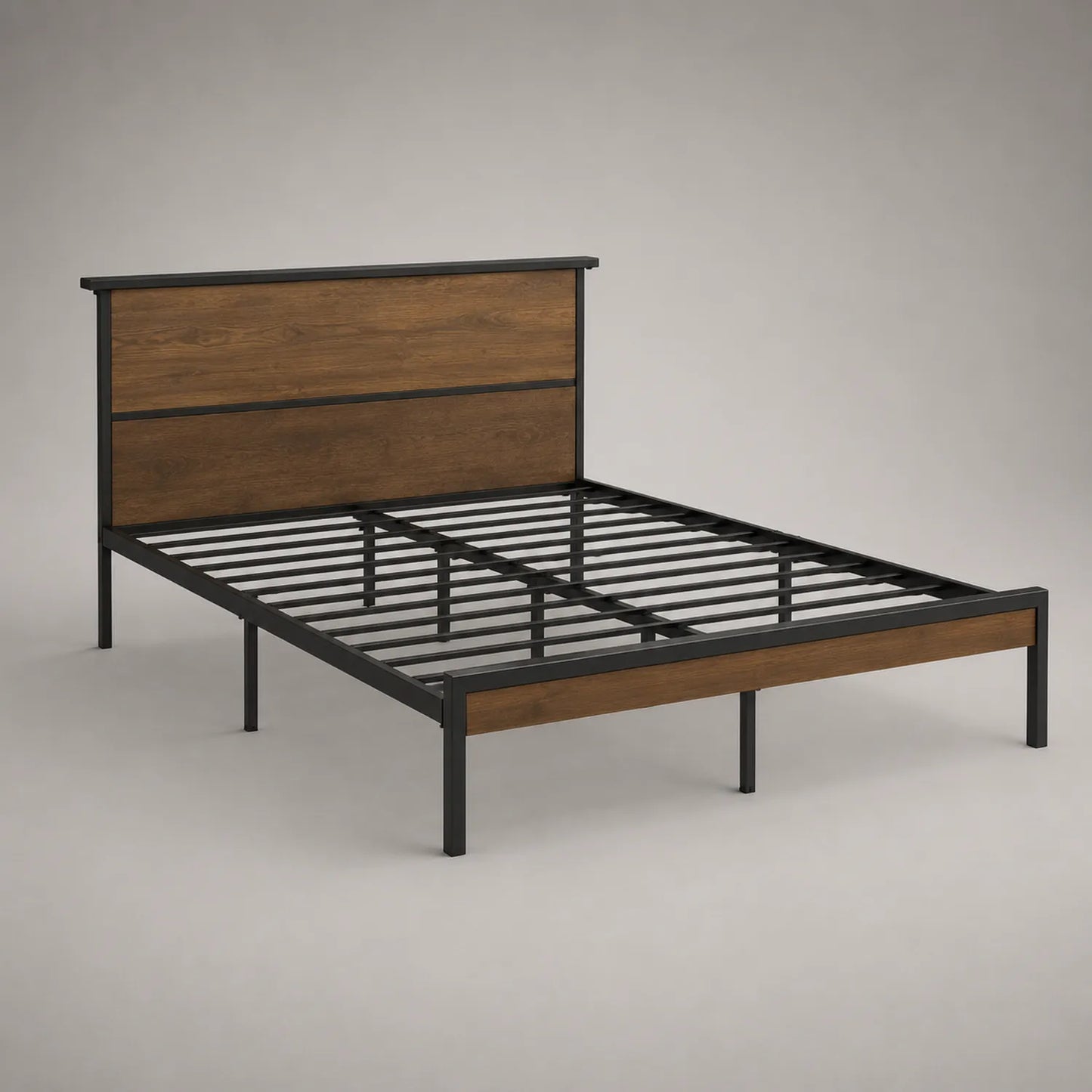 Metallbett mit Holzfurnier 200x160 cm Schwarz/Braun