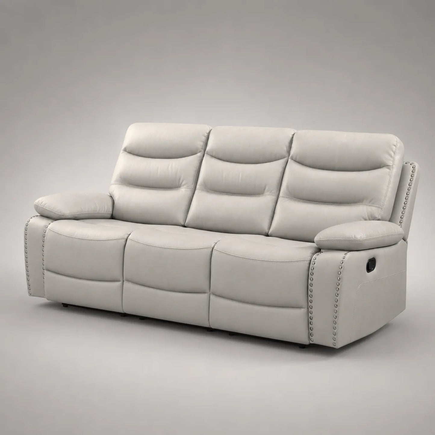 3-Sitzer Sofa aus Polyurethan-Leder mit verstellbarer Rückenlehne, Hellgrau