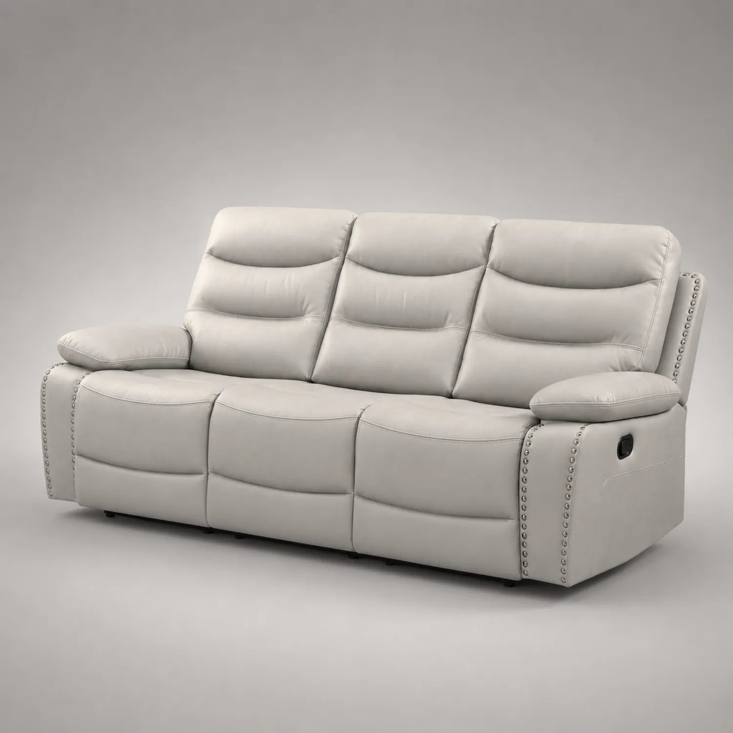 3-Sitzer Sofa aus Polyurethan-Leder mit verstellbarer Rückenlehne, Hellgrau