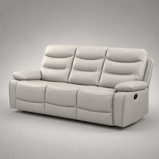 3-Sitzer Sofa aus Polyurethan-Leder mit verstellbarer Rückenlehne, Hellgrau