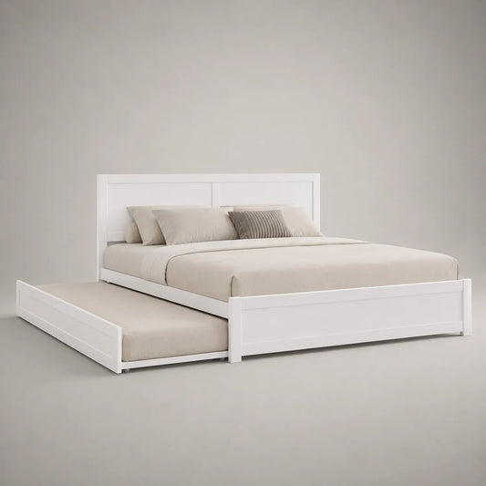 Holzbett mit Ausziehbett aus weißem MDF 200x180 cm