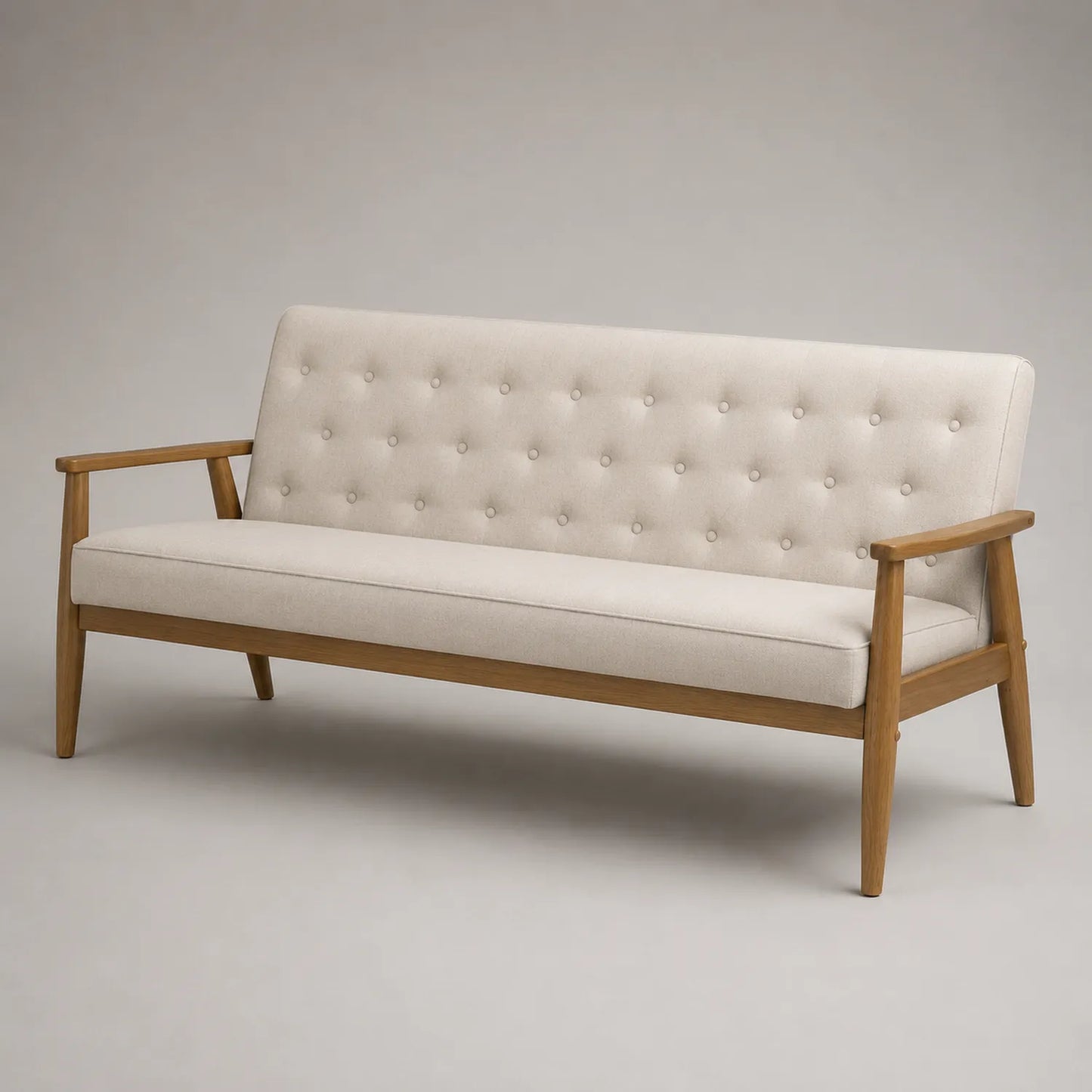 3-Sitzer Sofa Stoff Beige mit Eichenrahmen
